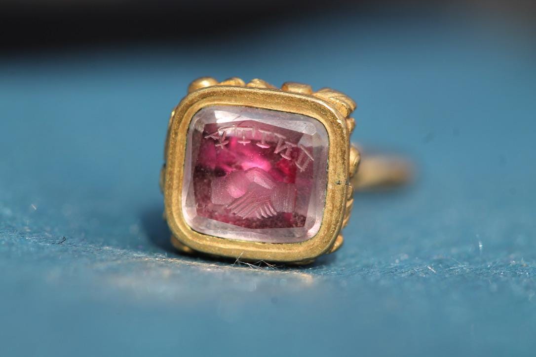 Antique-9ct-Rolled-Gold-Intaglio-"Unity"-Seal-Pendant,-c.1880