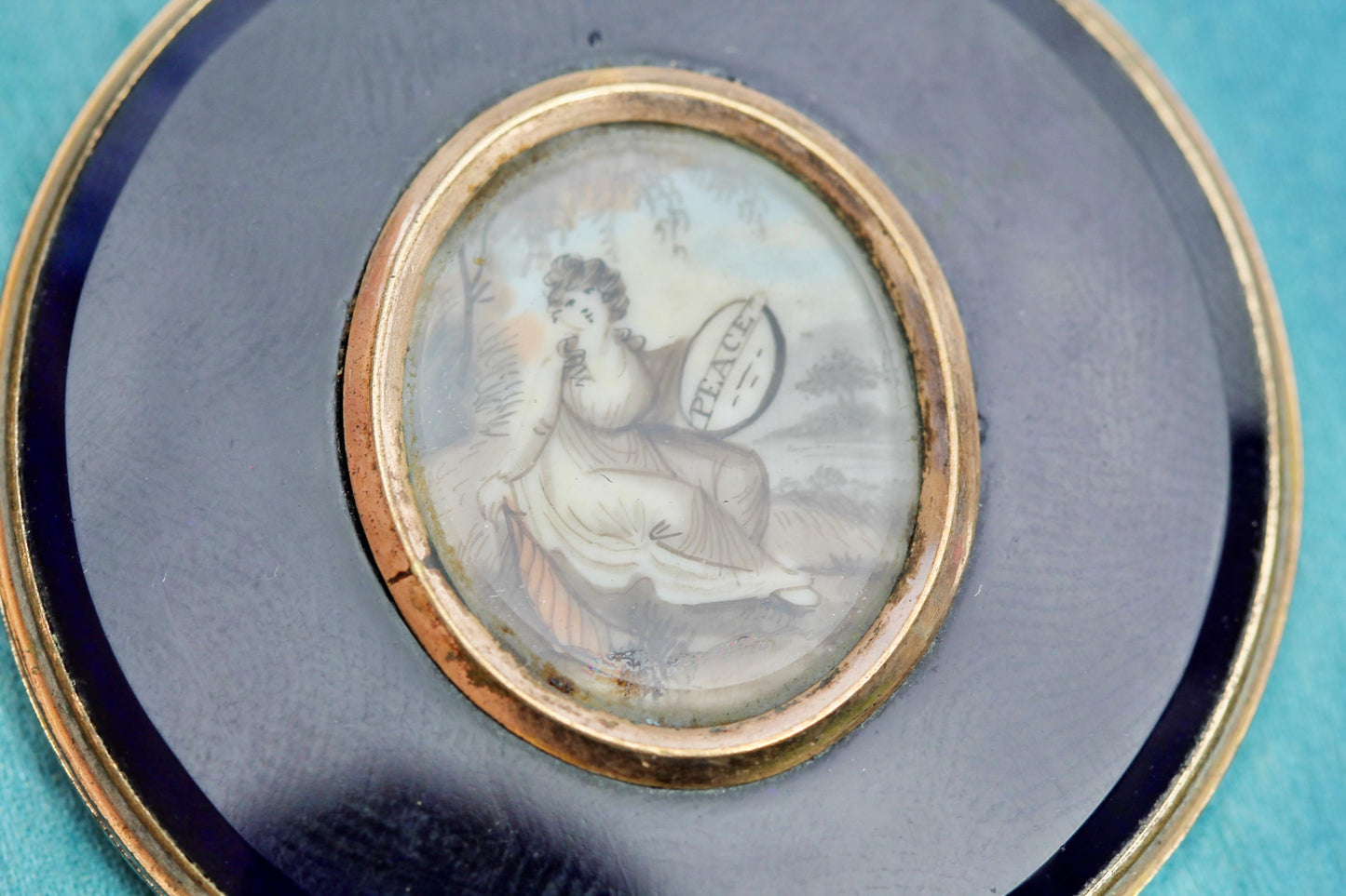 Antique-Georgian-Gold-Filled-Pendant-Locket-|-Hand-Painted-Miniature-|-Blue-Glass-|-c.1780