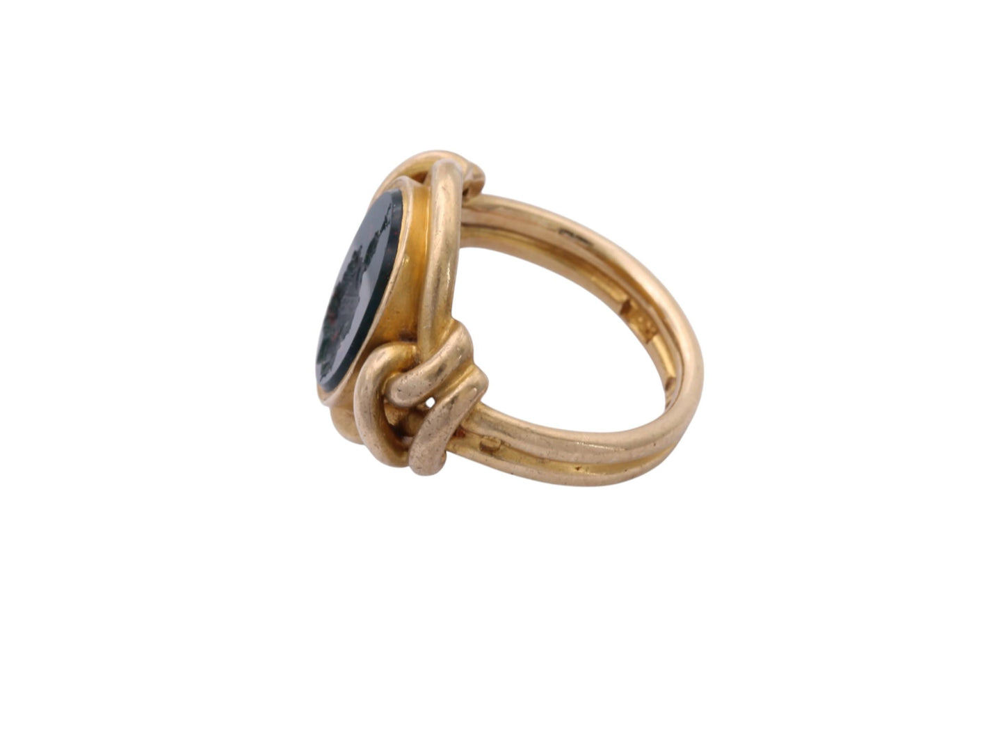 Antique-18ct-Gold-Bloodstone-Signet-Ring-|-Knight's-Helmet-Intaglio-|-Heraldic-Crest-|-c.1854