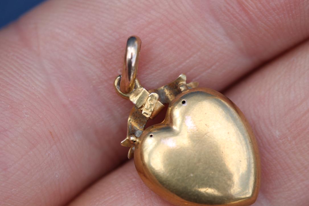 Antique-15ct-Gold-Heart-Pendant-|-Seed-Pearl-|-Bow-Ribbon-Motif-|-Edwardian