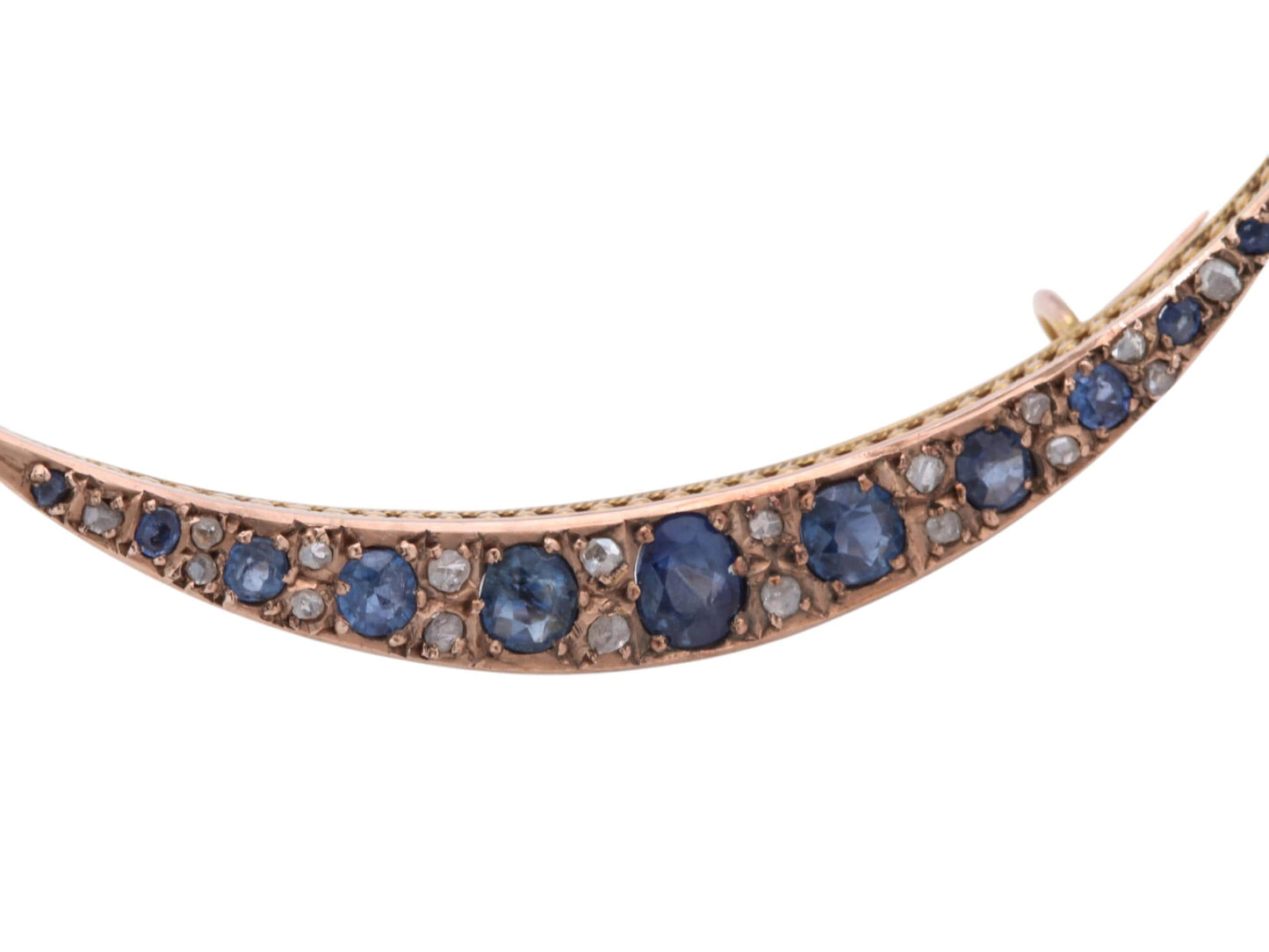 Edwardian-15ct-Gold-Crescent-Brooch-|-Old-Cut-Sapphires-&-Diamonds-|-1.02cts
