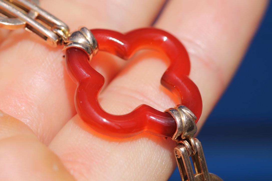 Antique-15ct-Gold-Bracelet-|-Sugarloaf-Agate,-Quatrefoil-Links-|-Edwardian