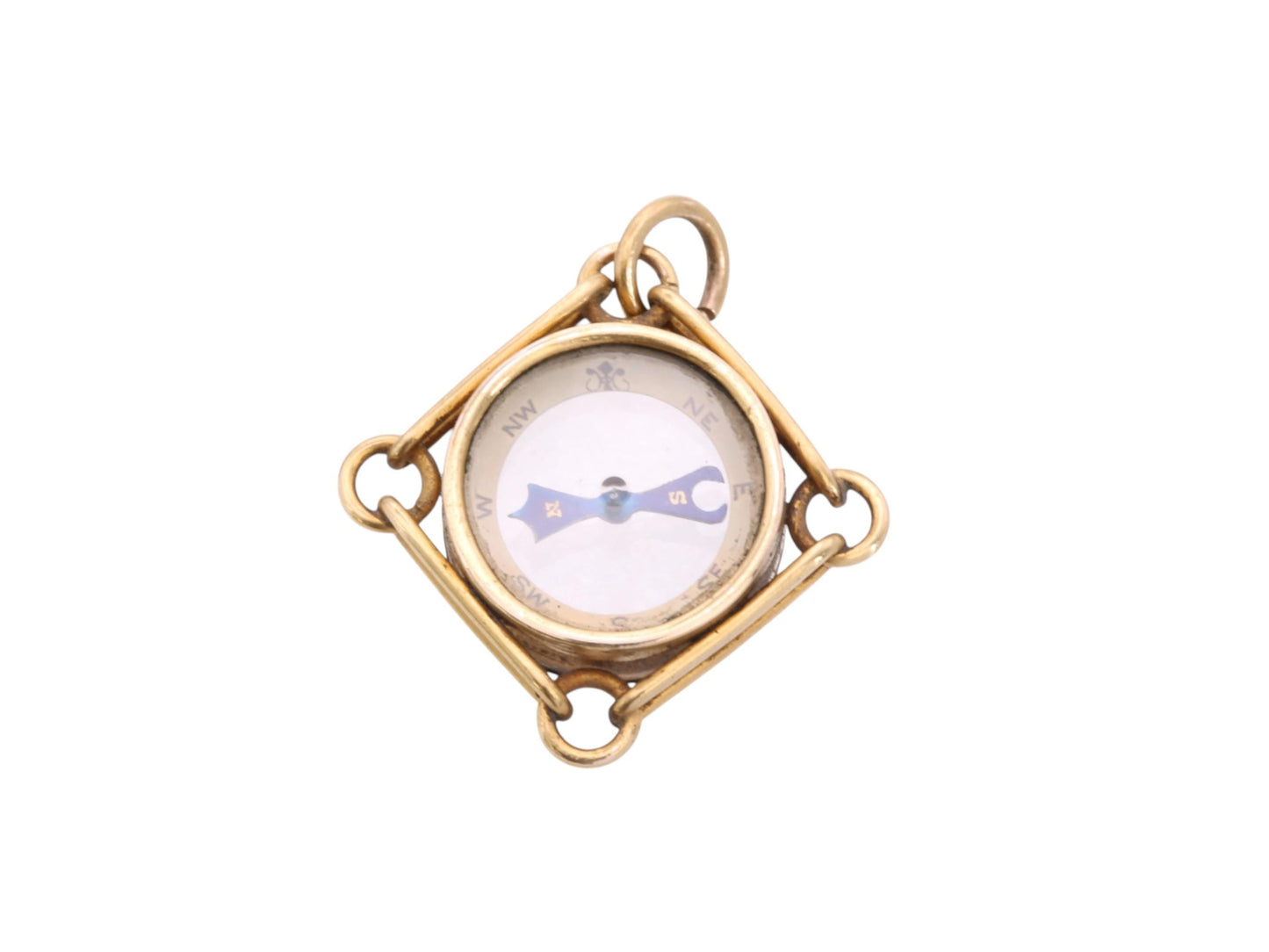 Antique-15ct-Gold-Compass-Pendant-|-Trombone-Link-Border-|-Victorian-c.1890