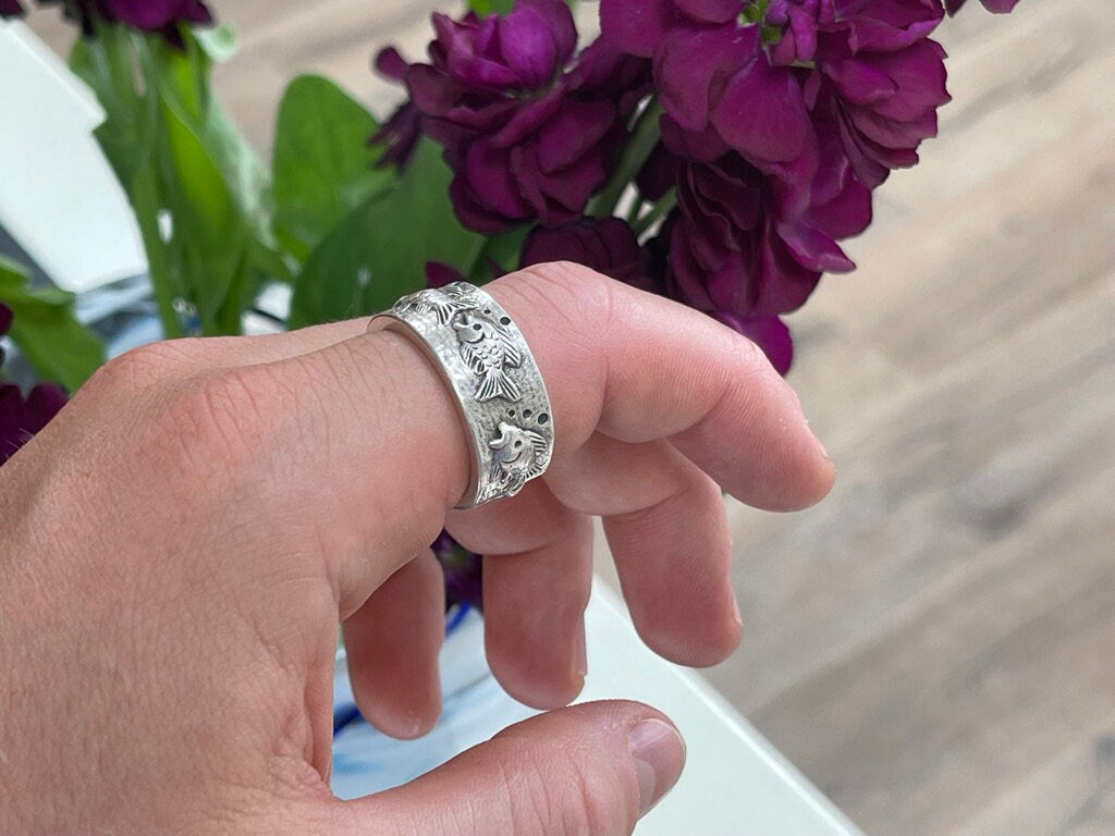 Vintage Solid Silver Fish Ring