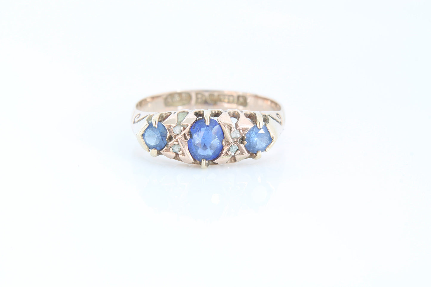 antique-9ct-gold-diamond-and-blue-paste-ring