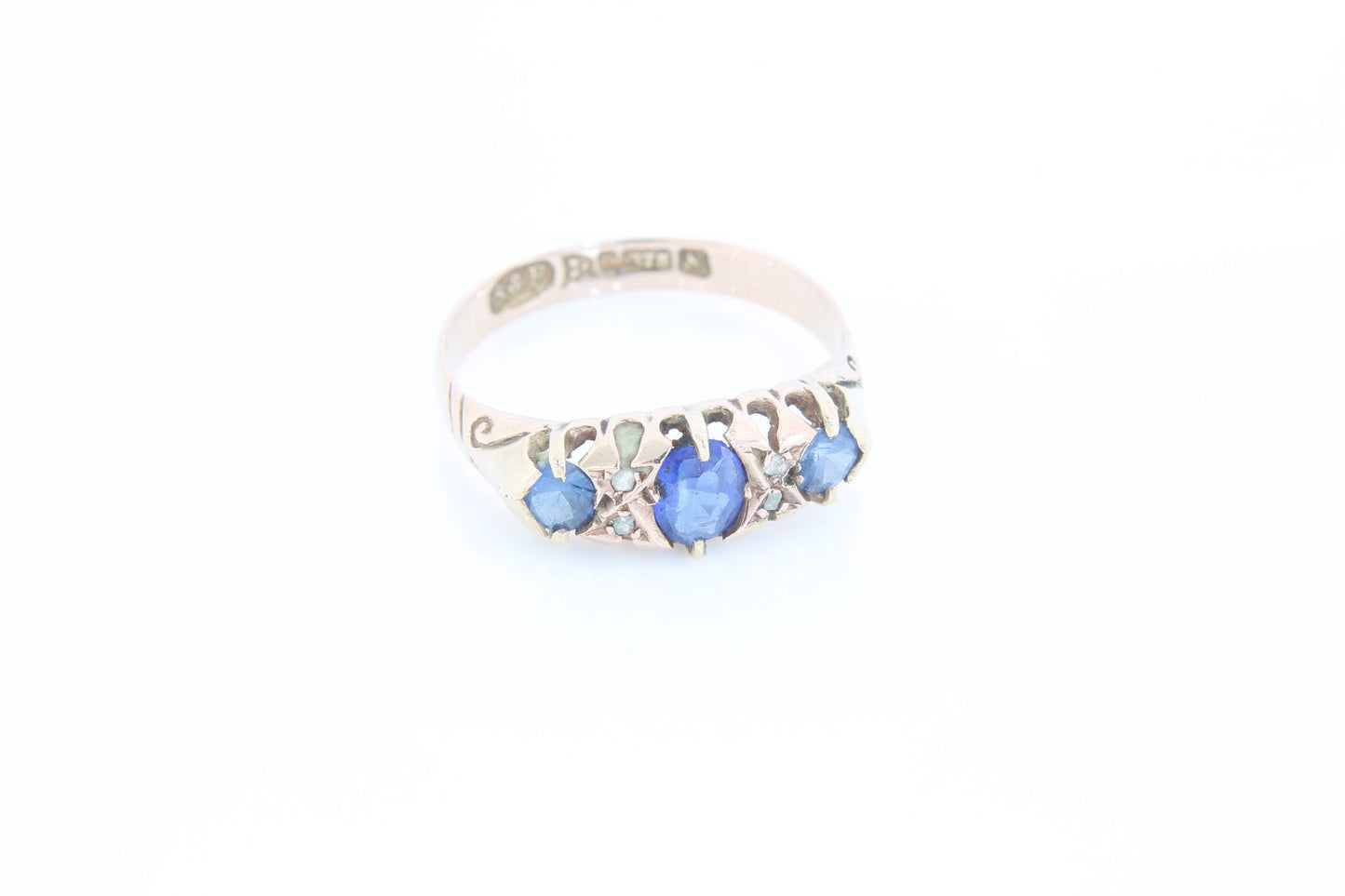 antique-9ct-gold-diamond-and-blue-paste-ring