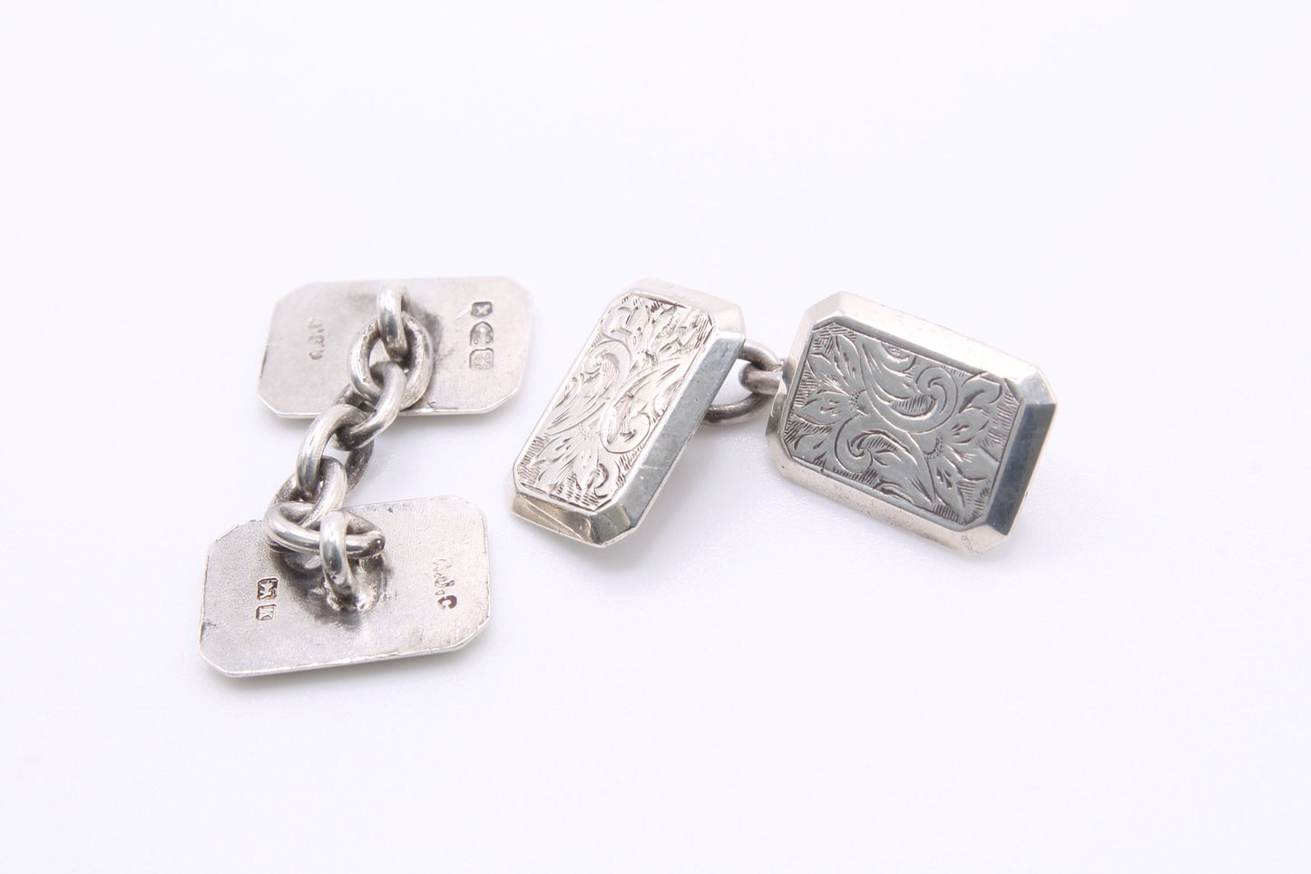 Antique Victorian Silver Engraved Cufflinks - 1893