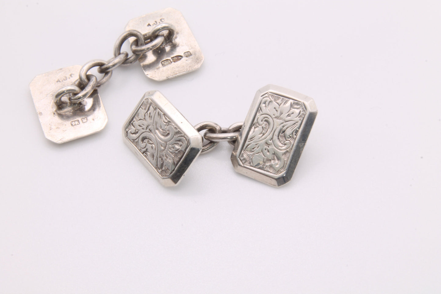 Antique Victorian Silver Engraved Cufflinks - 1893