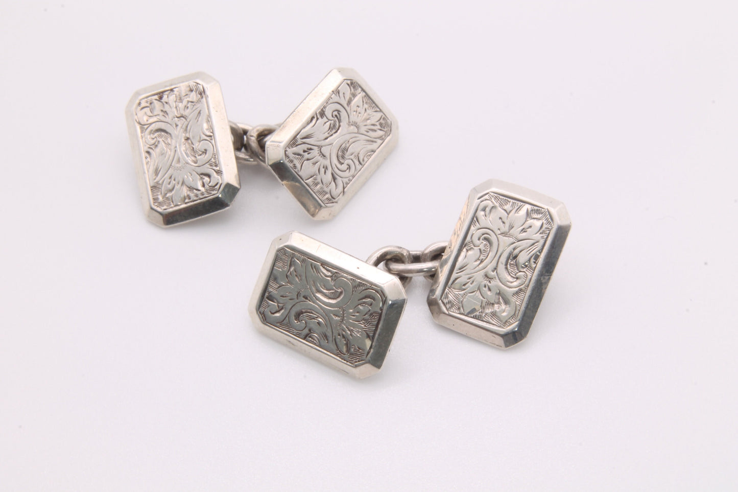 Antique Victorian Silver Engraved Cufflinks - 1893