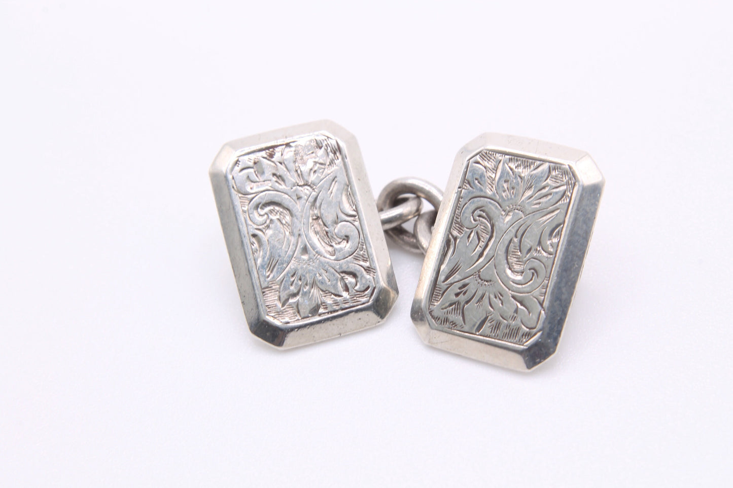 Antique Victorian Silver Engraved Cufflinks - 1893