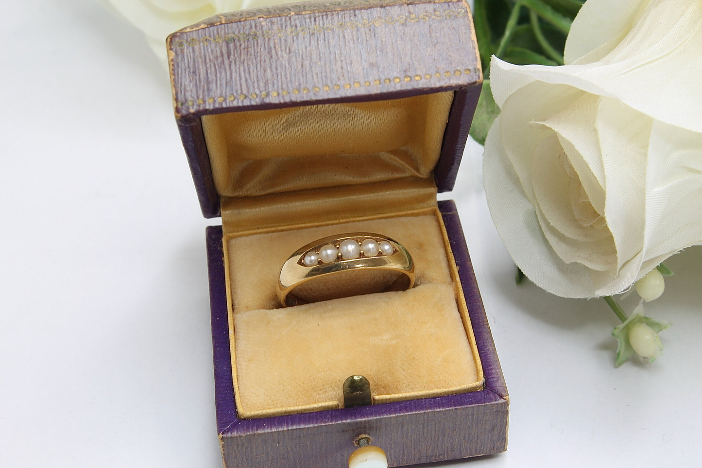 Antique Victorian 18ct Gold 5 Pearl Ring - 1883