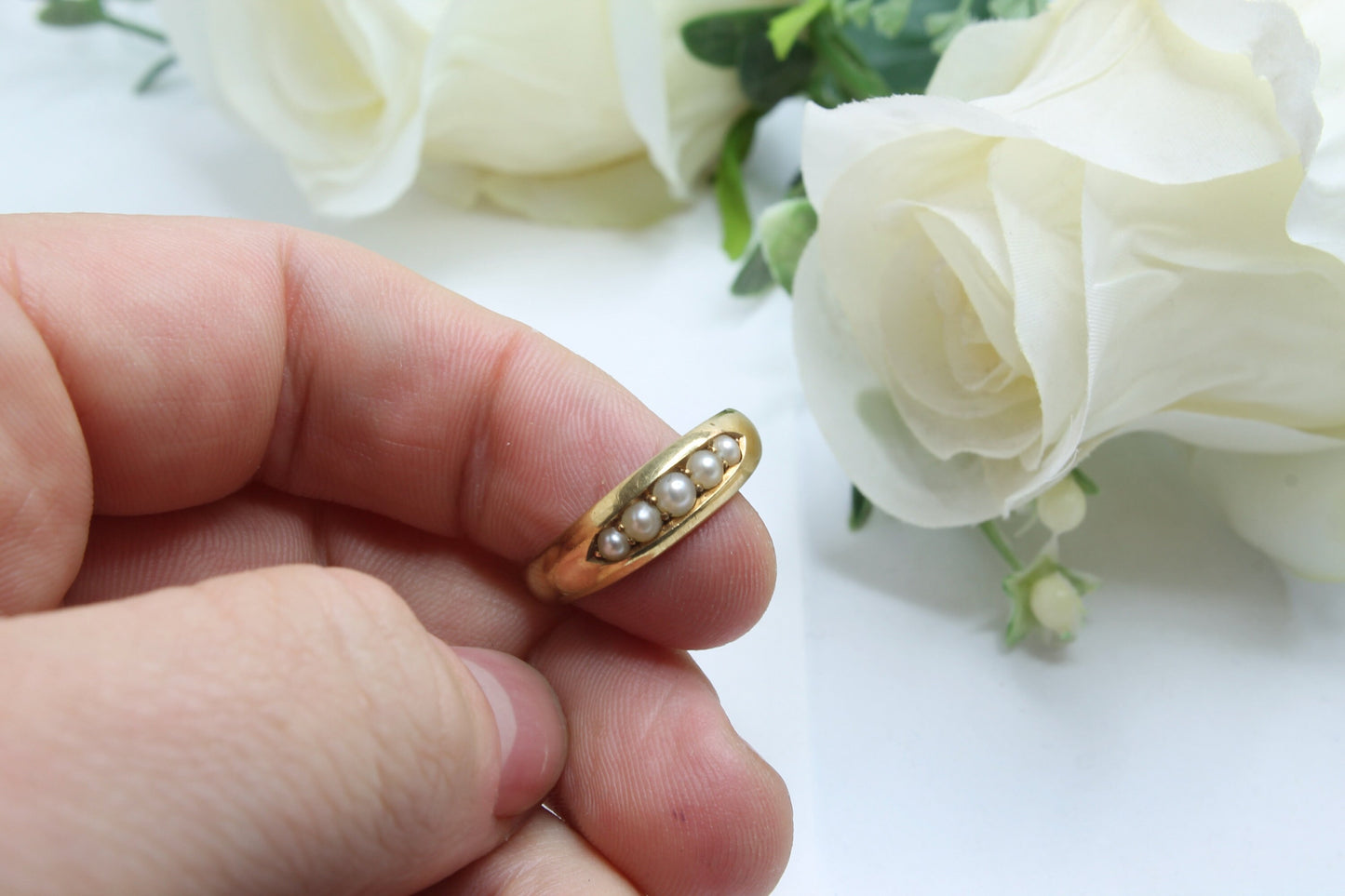 Antique Victorian 18ct Gold 5 Pearl Ring - 1883