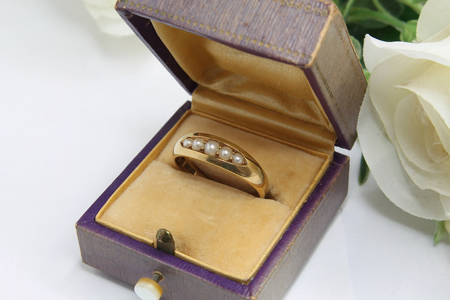 Antique Victorian 18ct Gold 5 Pearl Ring - 1883