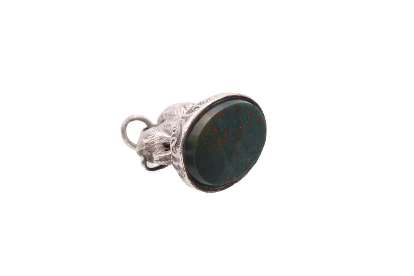 Antique Sterling Silver & Bloodstone Lion Seal Pendant