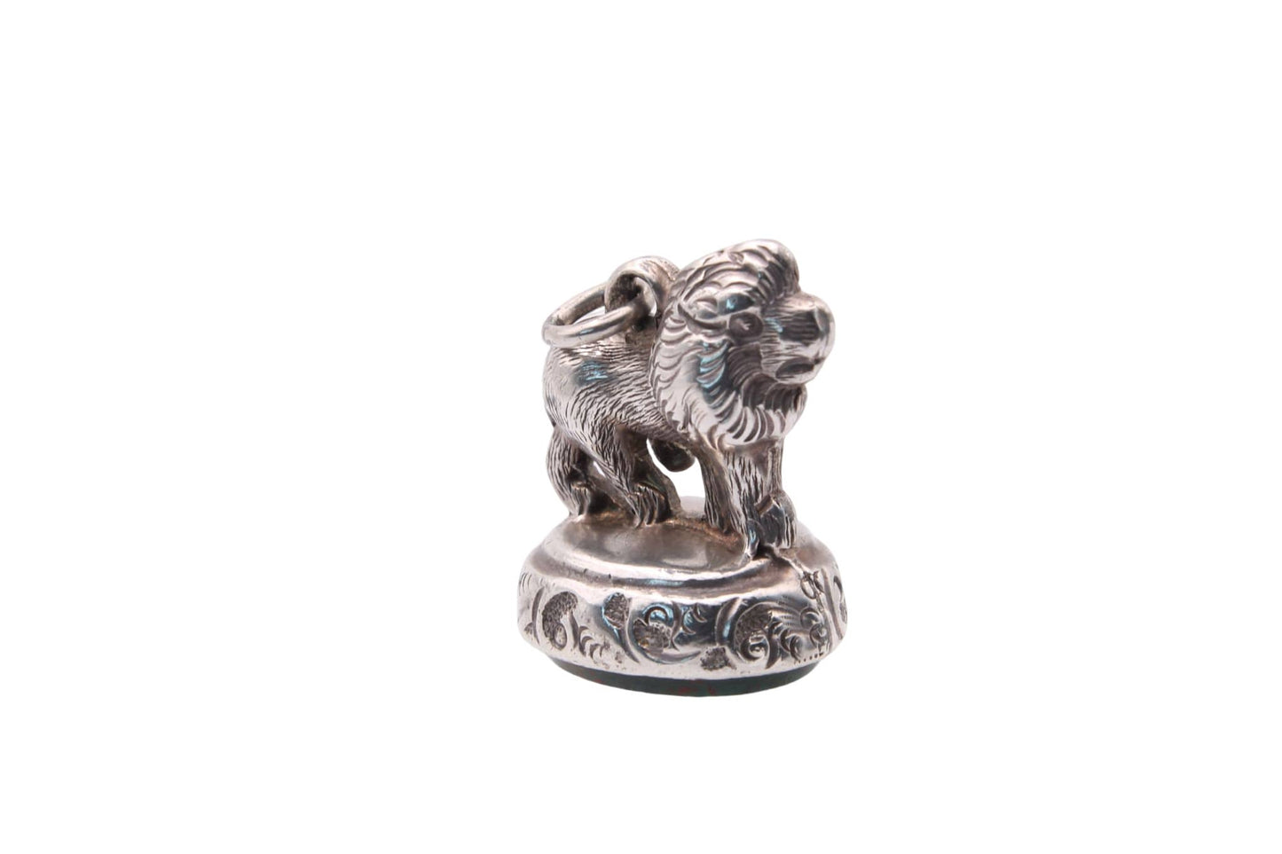 Antique Sterling Silver & Bloodstone Lion Seal Pendant