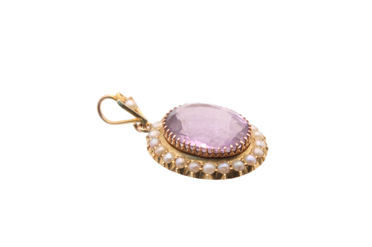 Antique 15ct Gold Amethyst & Seed Pearl Cluster Pendant