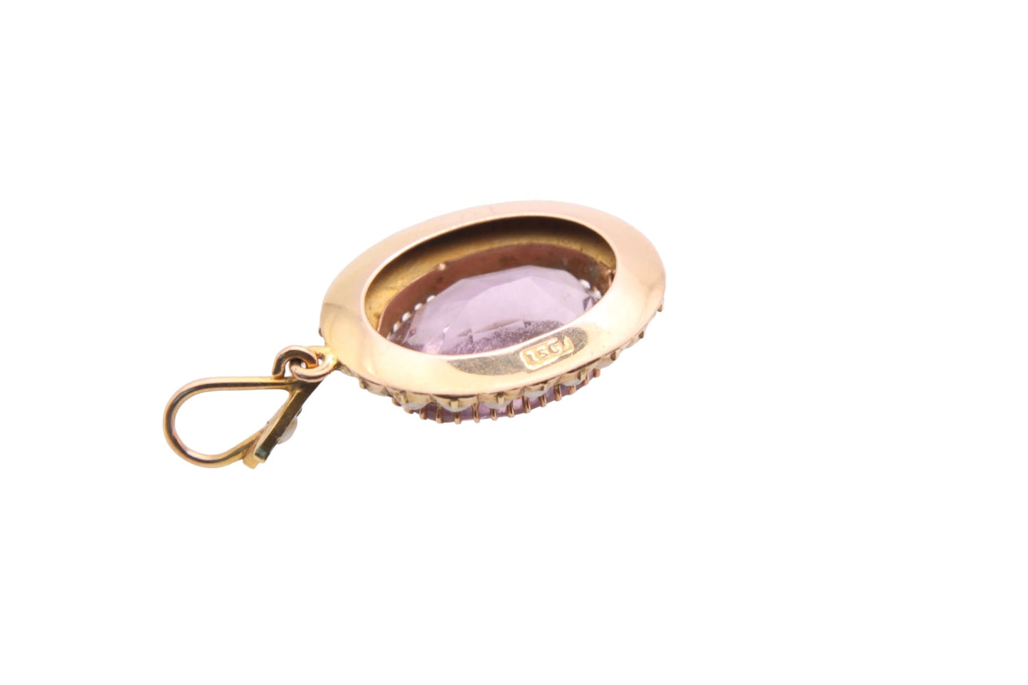Antique 15ct Gold Amethyst & Seed Pearl Cluster Pendant
