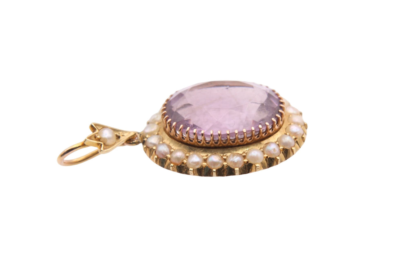 Antique-15ct-Gold-Amethyst-&-Seed-Pearl-Cluster-Pendant