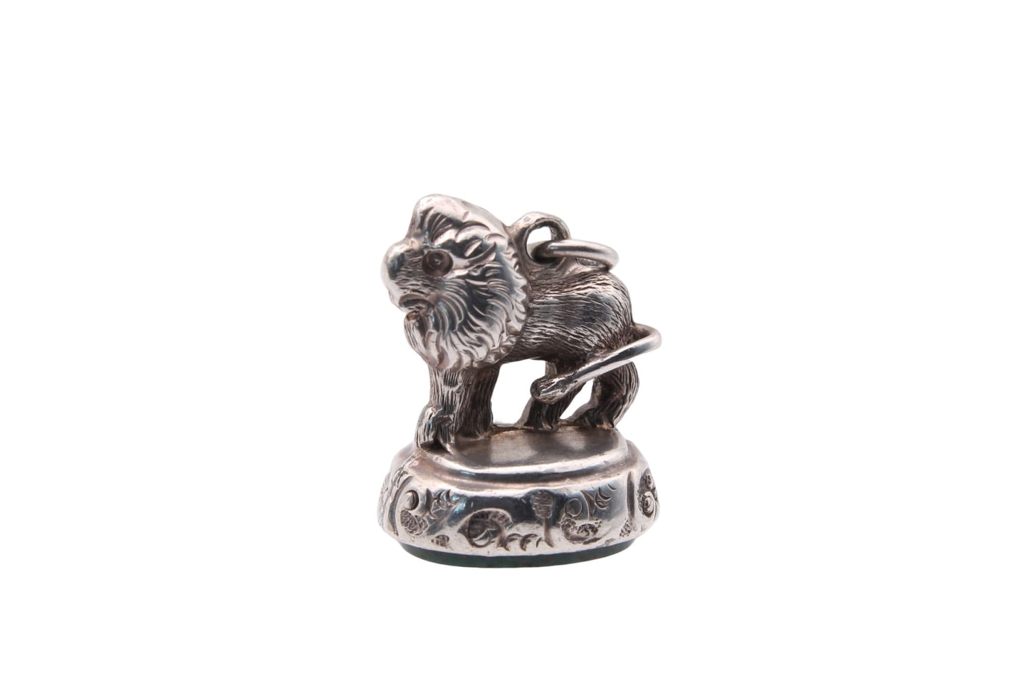 Antique Sterling Silver & Bloodstone Lion Seal Pendant