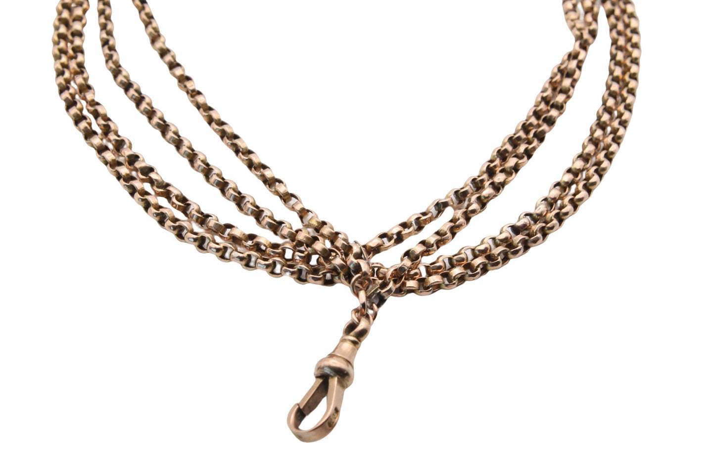 Antique 9ct Rose Gold Long Guard Belcher Necklace 66" - 32g