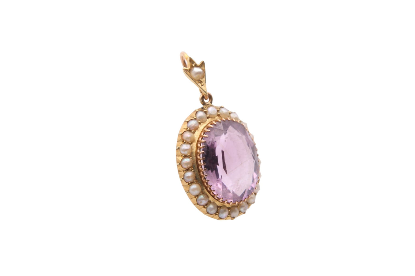 Antique 15ct Gold Amethyst & Seed Pearl Cluster Pendant