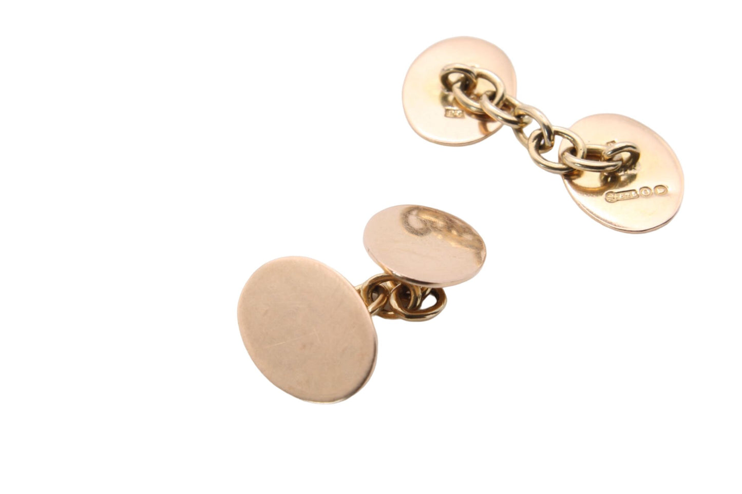 Antique Edwardian 15ct Gold Oval Cufflinks, 1909