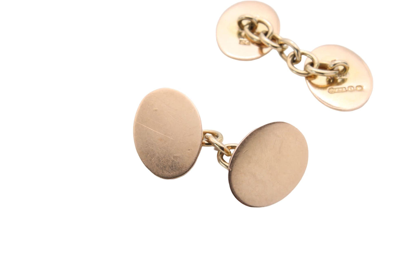 Antique Edwardian 15ct Gold Oval Cufflinks, 1909