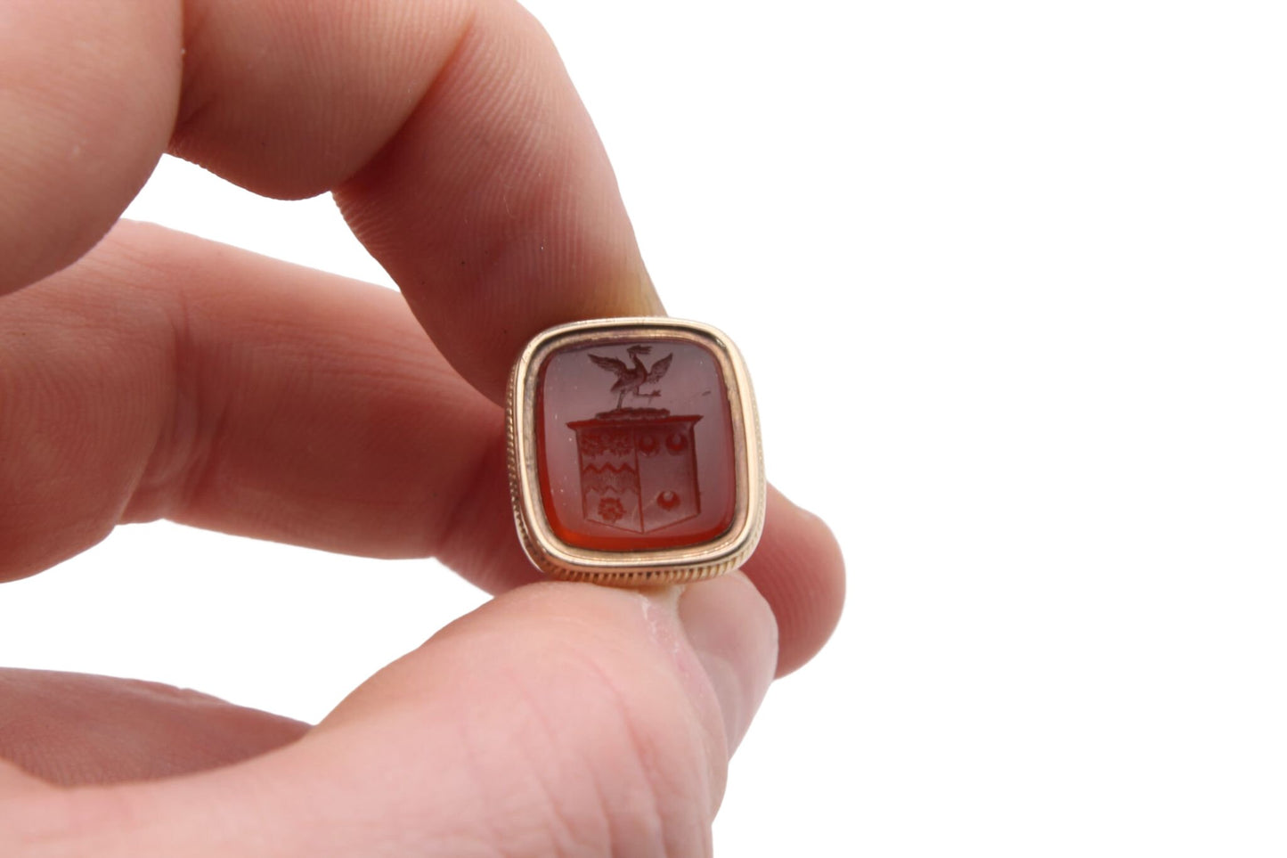 Antique Victorian 14ct Gold Intaglio Coat of Arms Crest Pendant Seal