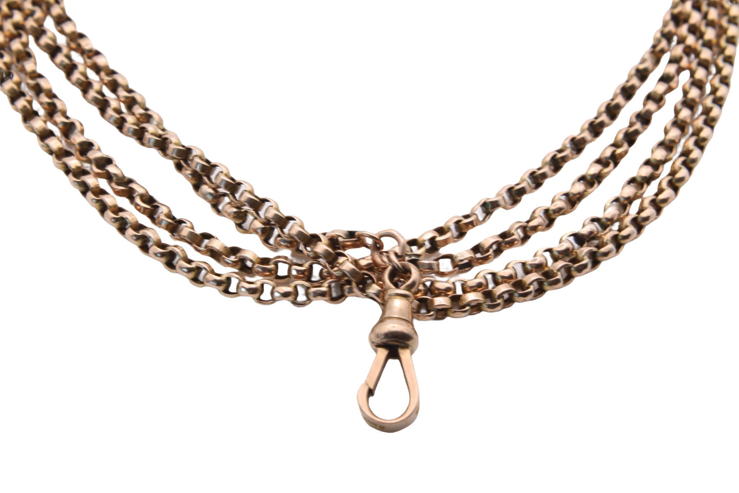 Antique 9ct Rose Gold Long Guard Belcher Necklace 66" - 32g