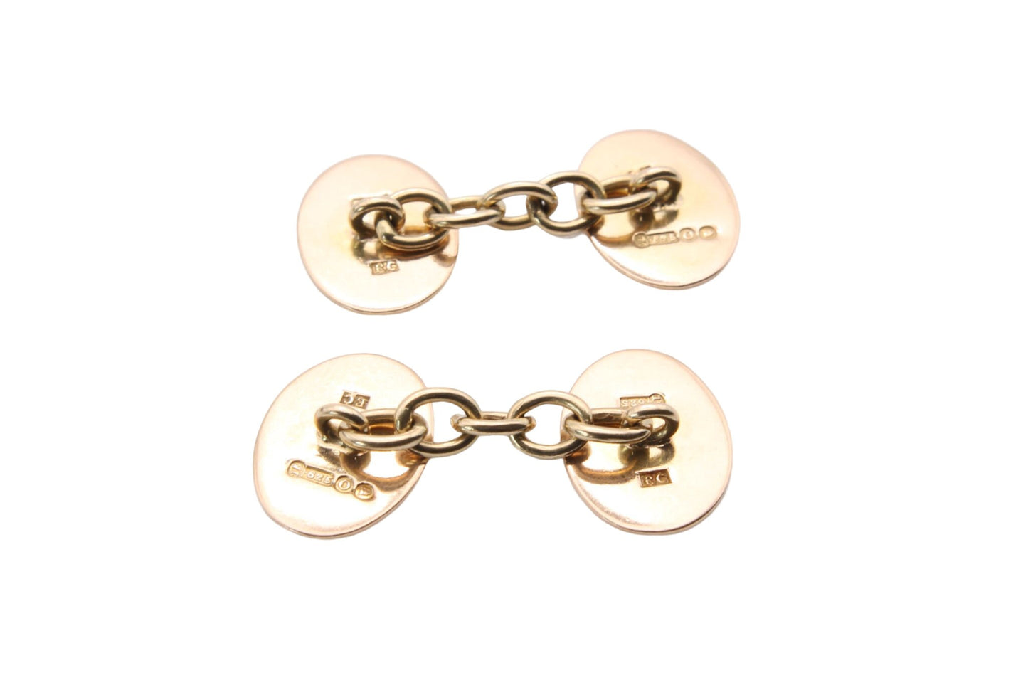 Antique Edwardian 15ct Gold Oval Cufflinks, 1909