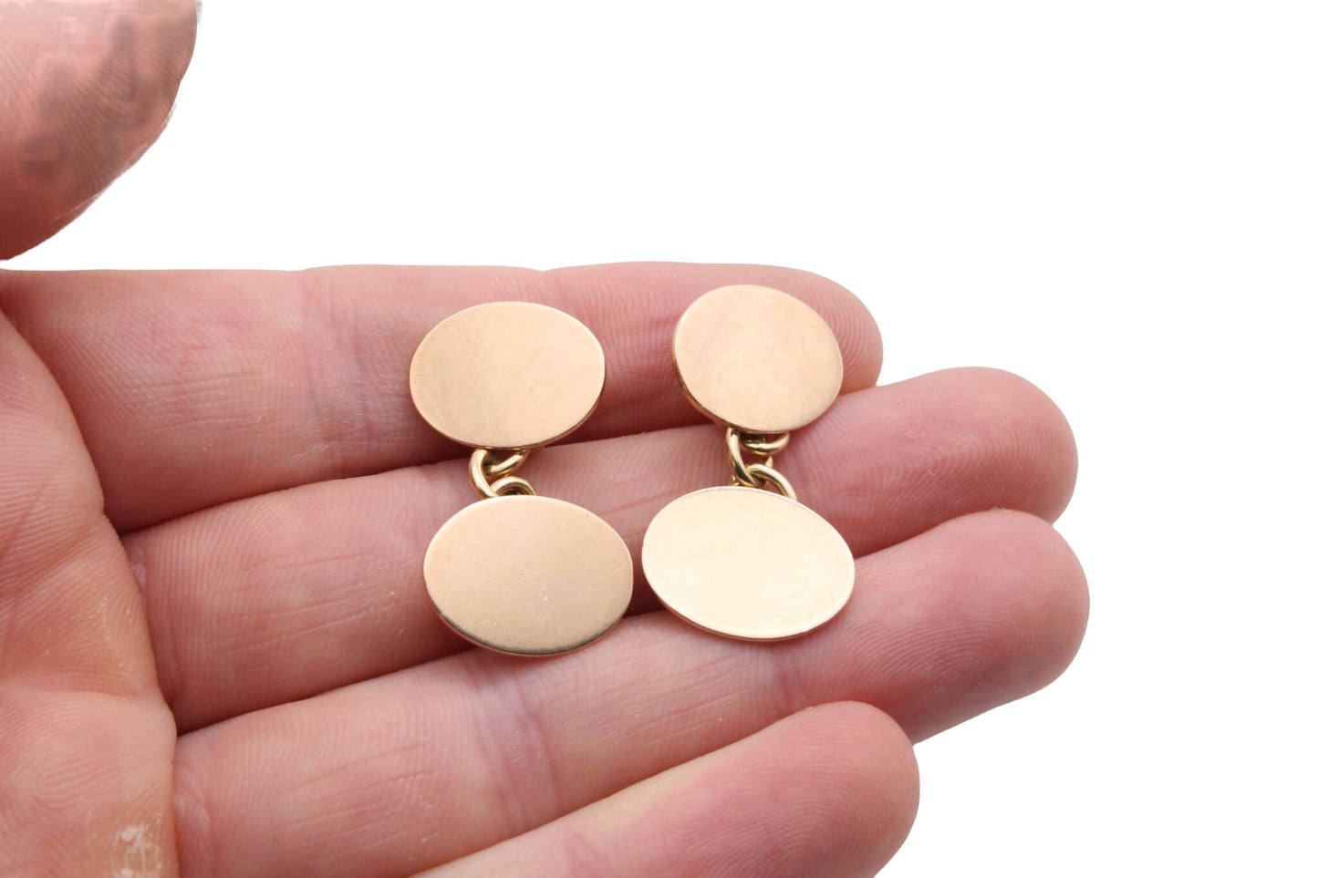 Antique Edwardian 15ct Gold Oval Cufflinks, 1909