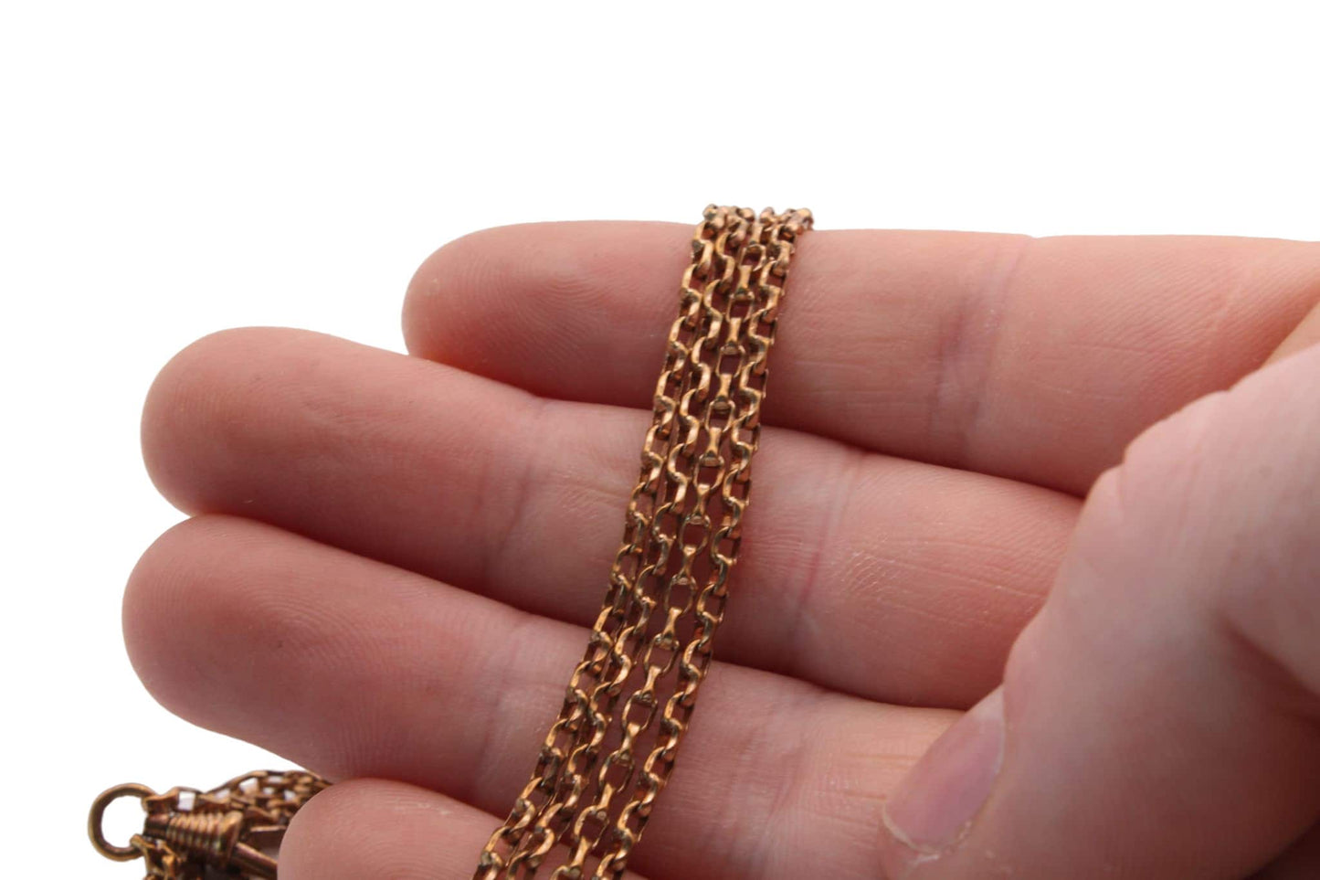 Antique Victorian 9ct Rolled Rose Gold Long Guard Necklace 52"