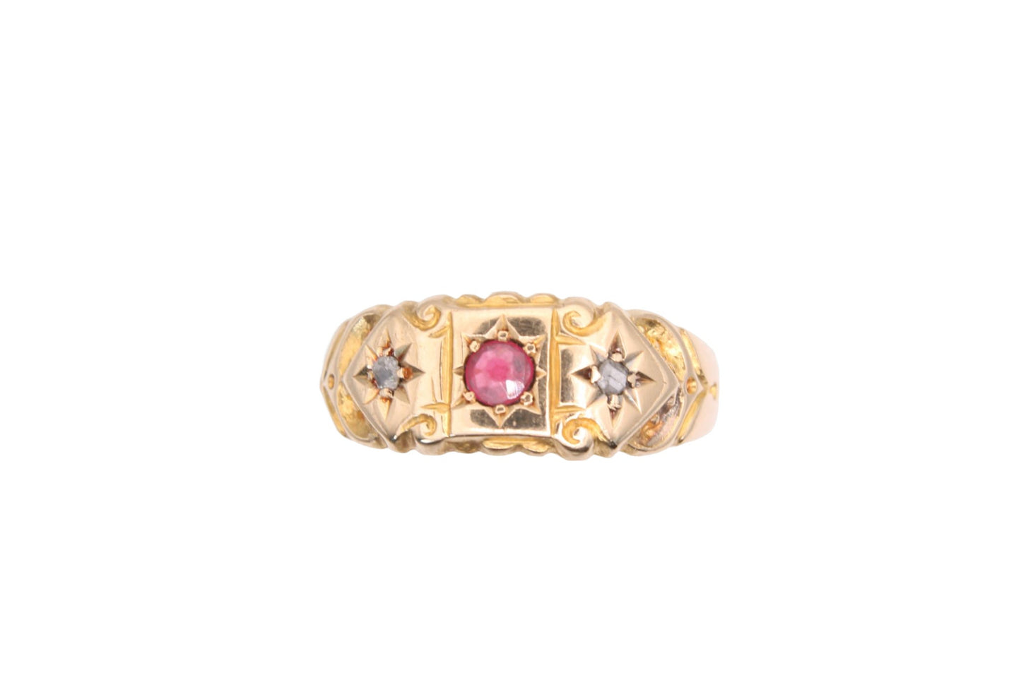 antique-18ct-gold-diamond-ruby-gypsy-ring