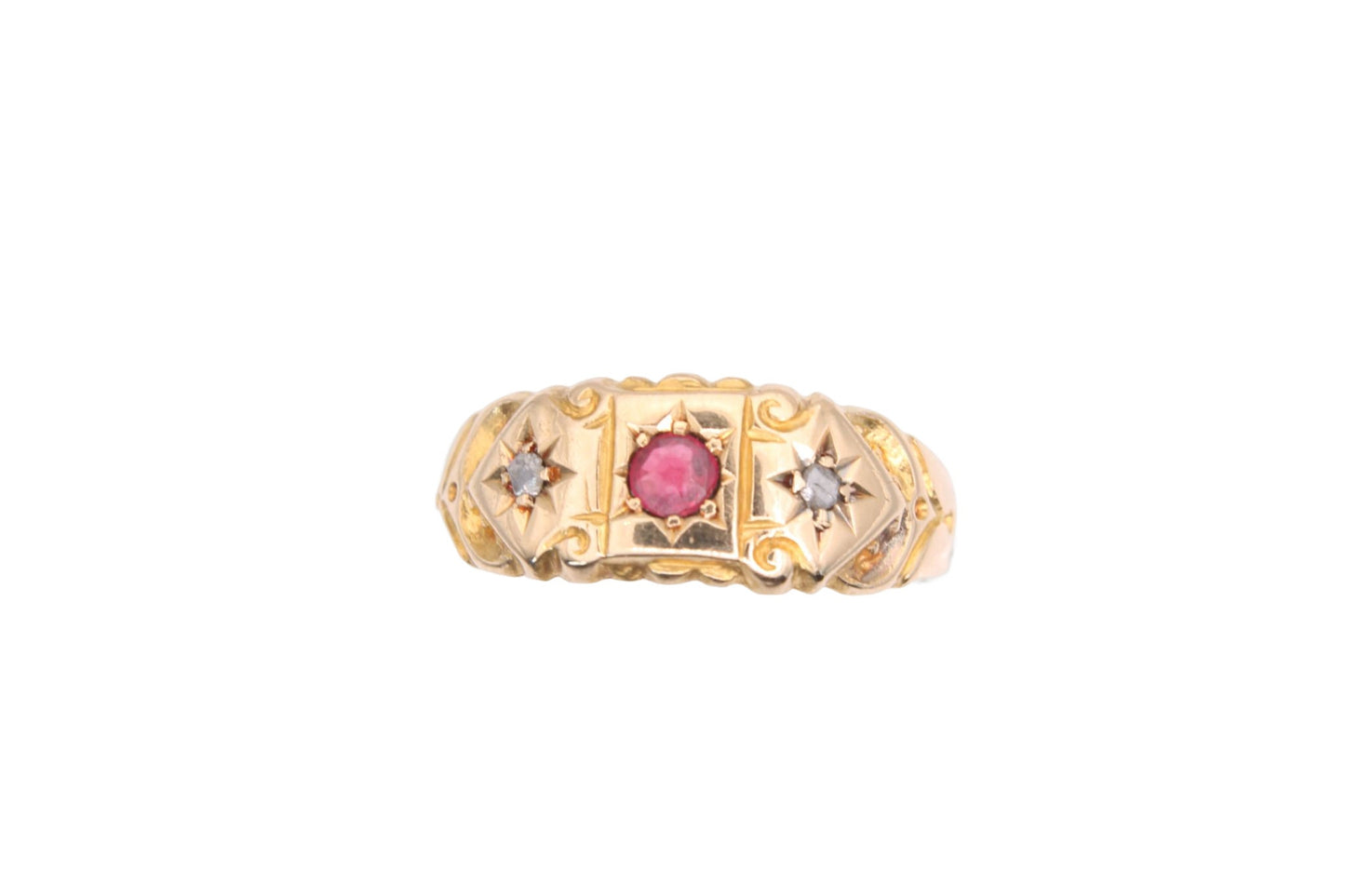 antique-18ct-gold-diamond-ruby-gypsy-ring