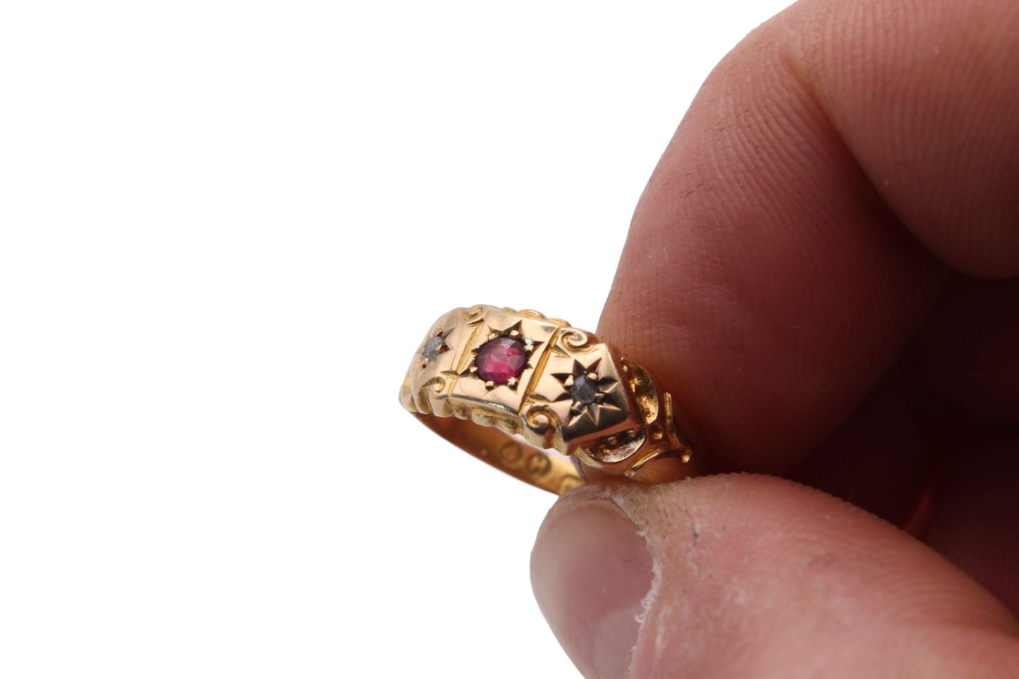 antique-18ct-gold-diamond-ruby-gypsy-ring