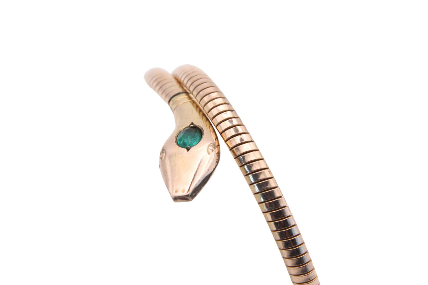 Antique Rolled Gold Green Paste Snake Bangle