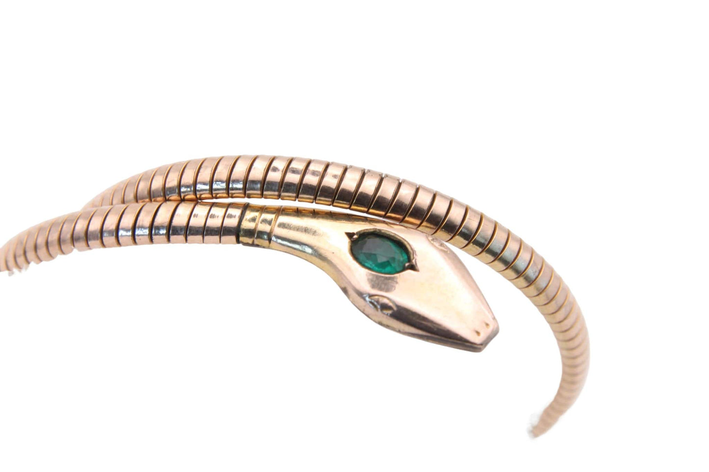 Antique Rolled Gold Green Paste Snake Bangle
