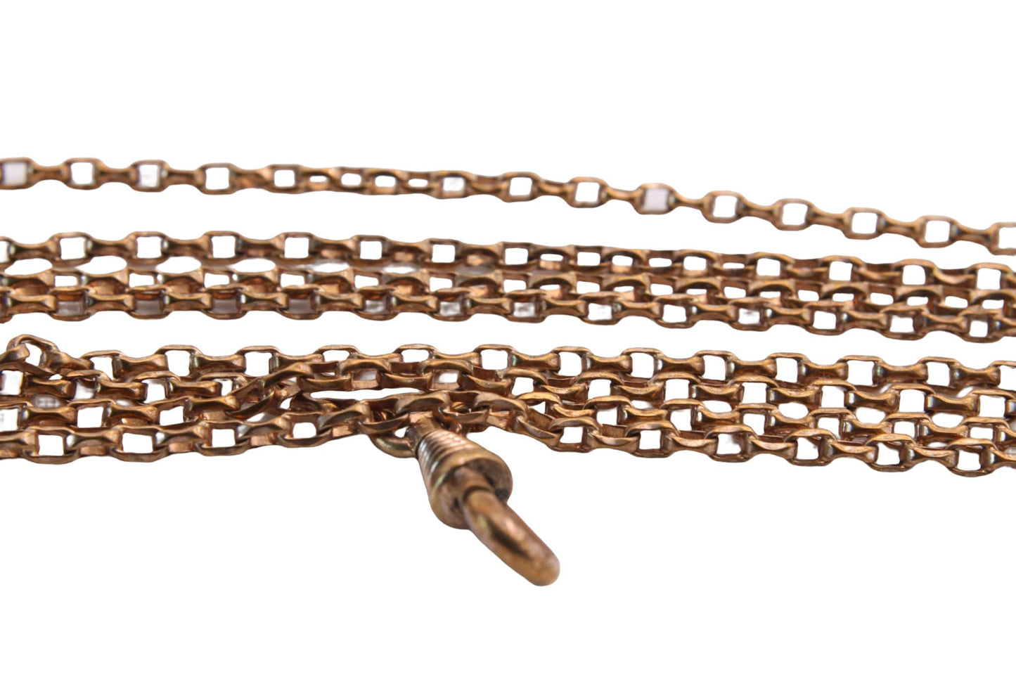 Antique Victorian 9ct Rolled Rose Gold Long Guard Necklace 52"
