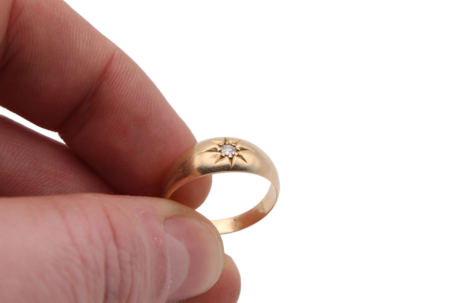 Antique Edwardian 18ct Gold & Diamond Gypsy Ring - 1908