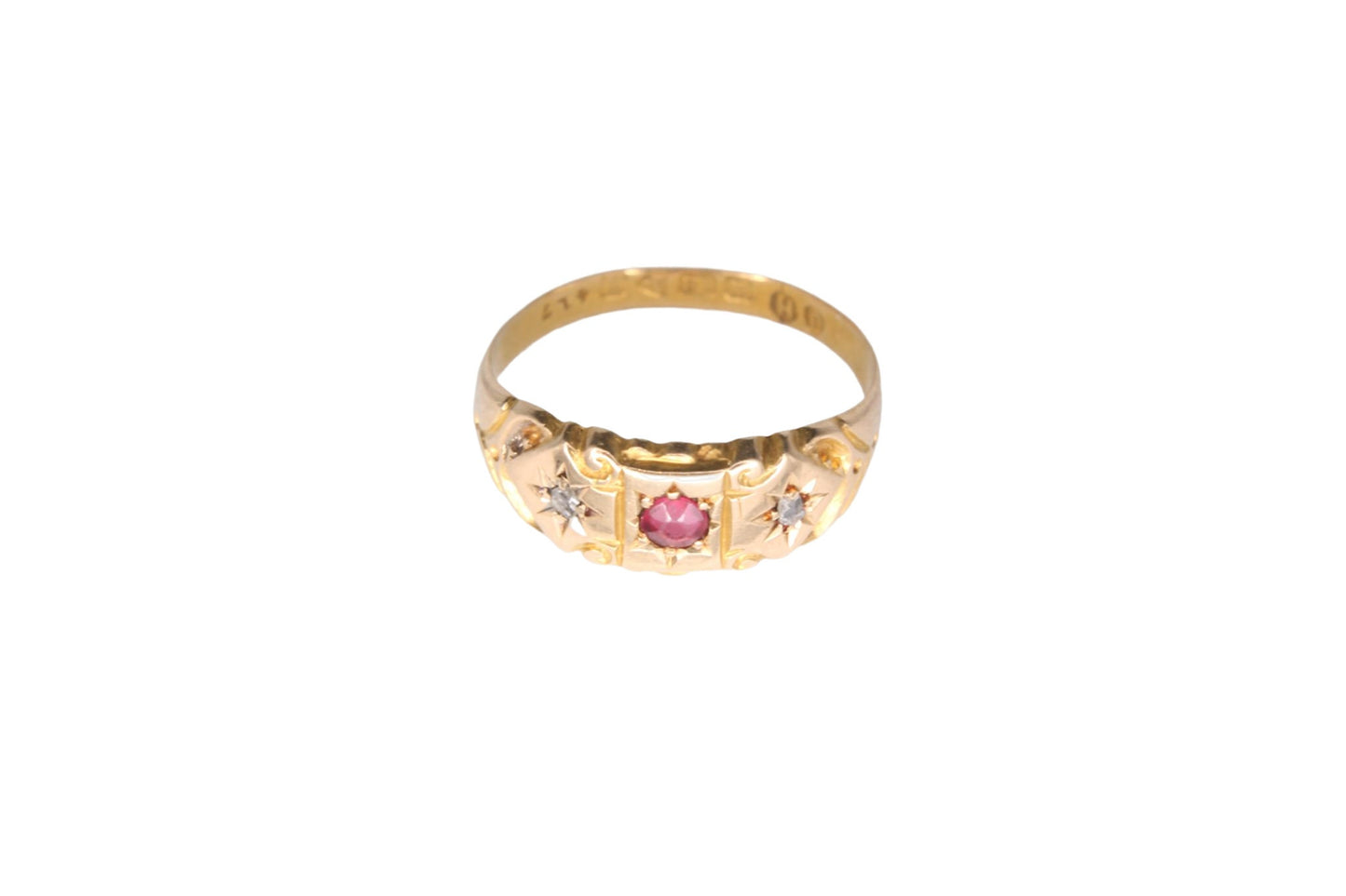 antique-18ct-gold-diamond-ruby-gypsy-ring