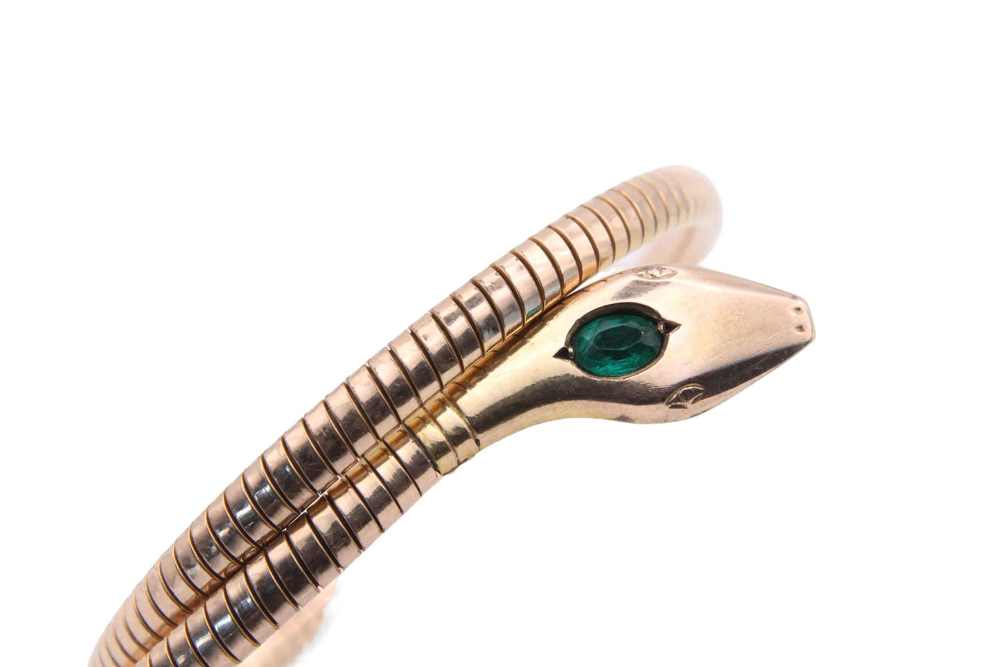 Antique Rolled Gold Green Paste Snake Bangle