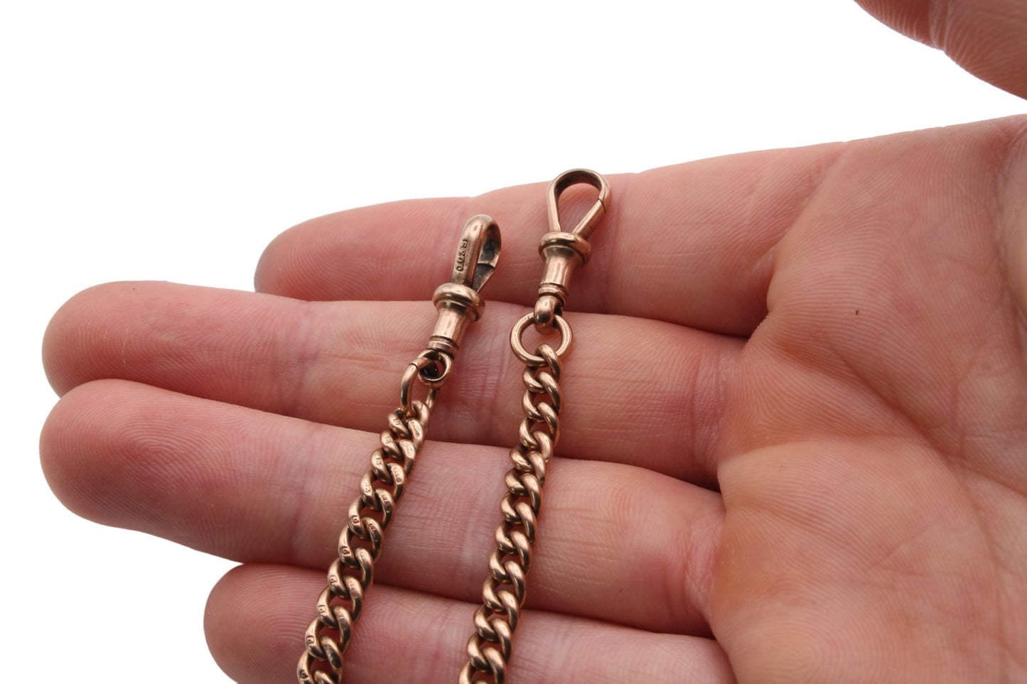 Antique 9ct Rose Gold Double Albert T-Bar Necklace Chain, 31.2g