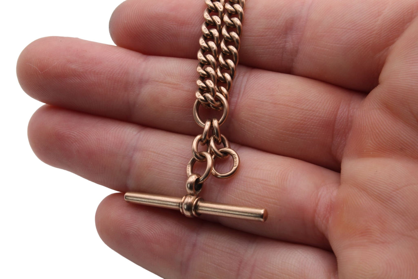 Antique 9ct Rose Gold Double Albert T-Bar Necklace Chain, 31.2g