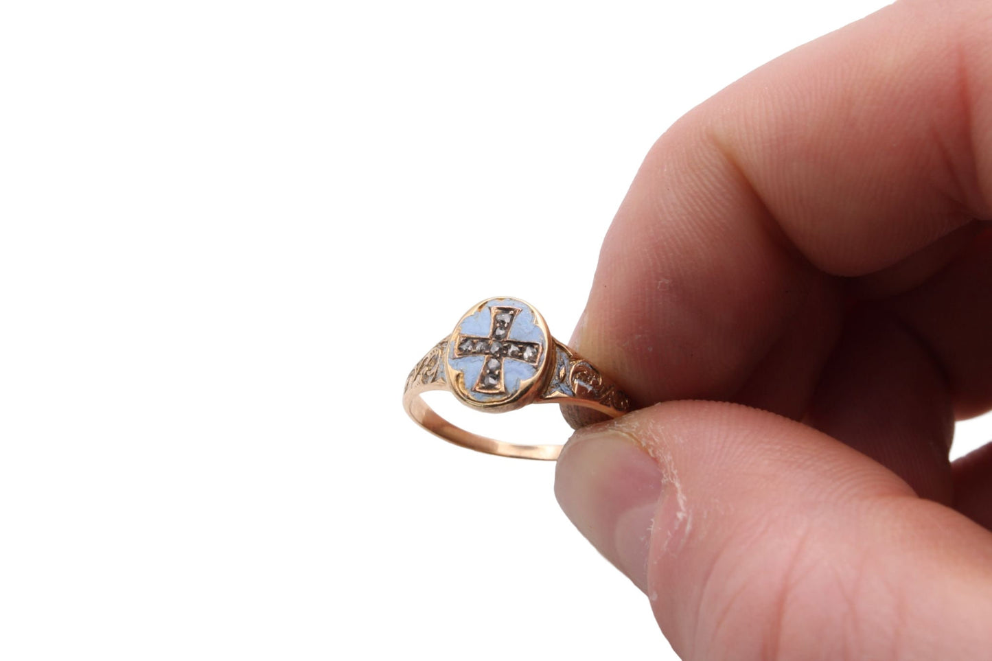 antique-15ct-gold-diamond-cross-enamel-ring