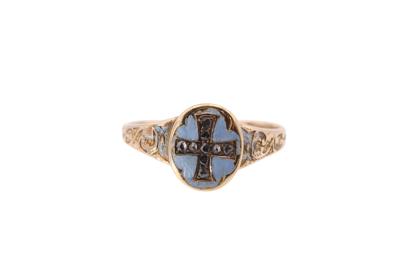 antique-15ct-gold-diamond-cross-enamel-ring
