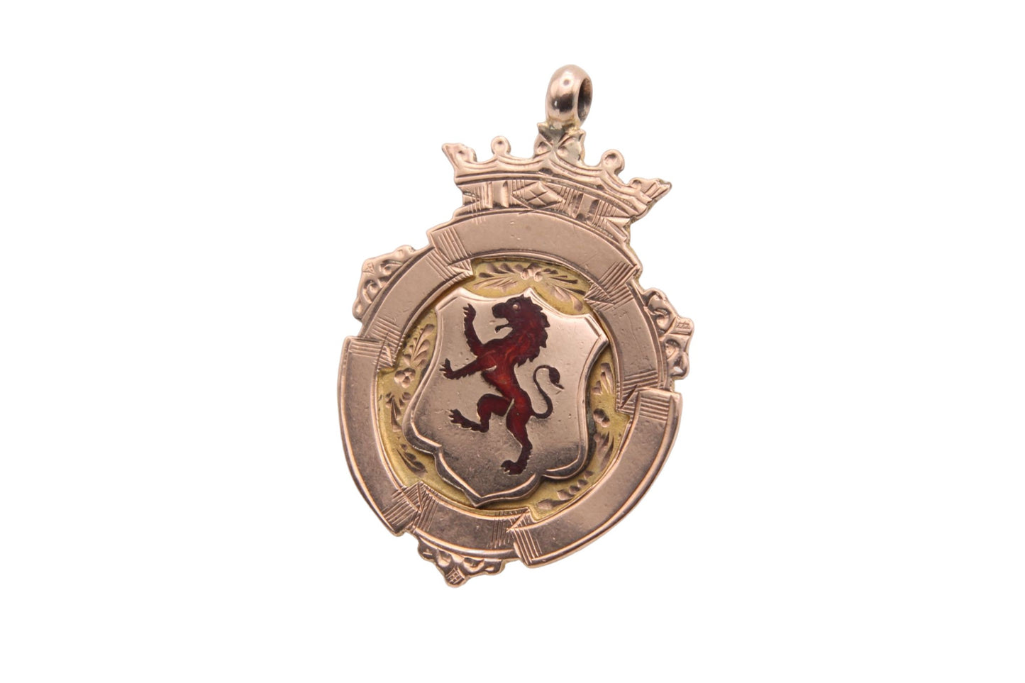 Antique 9ct Gold Enamelled Lion Pendant Fob 1915