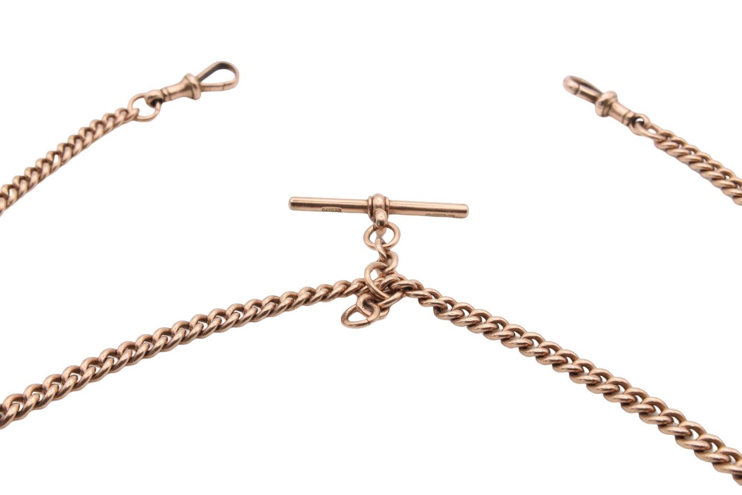 Antique 9ct Rose Gold Double Albert T-Bar Necklace Chain, 31.2g
