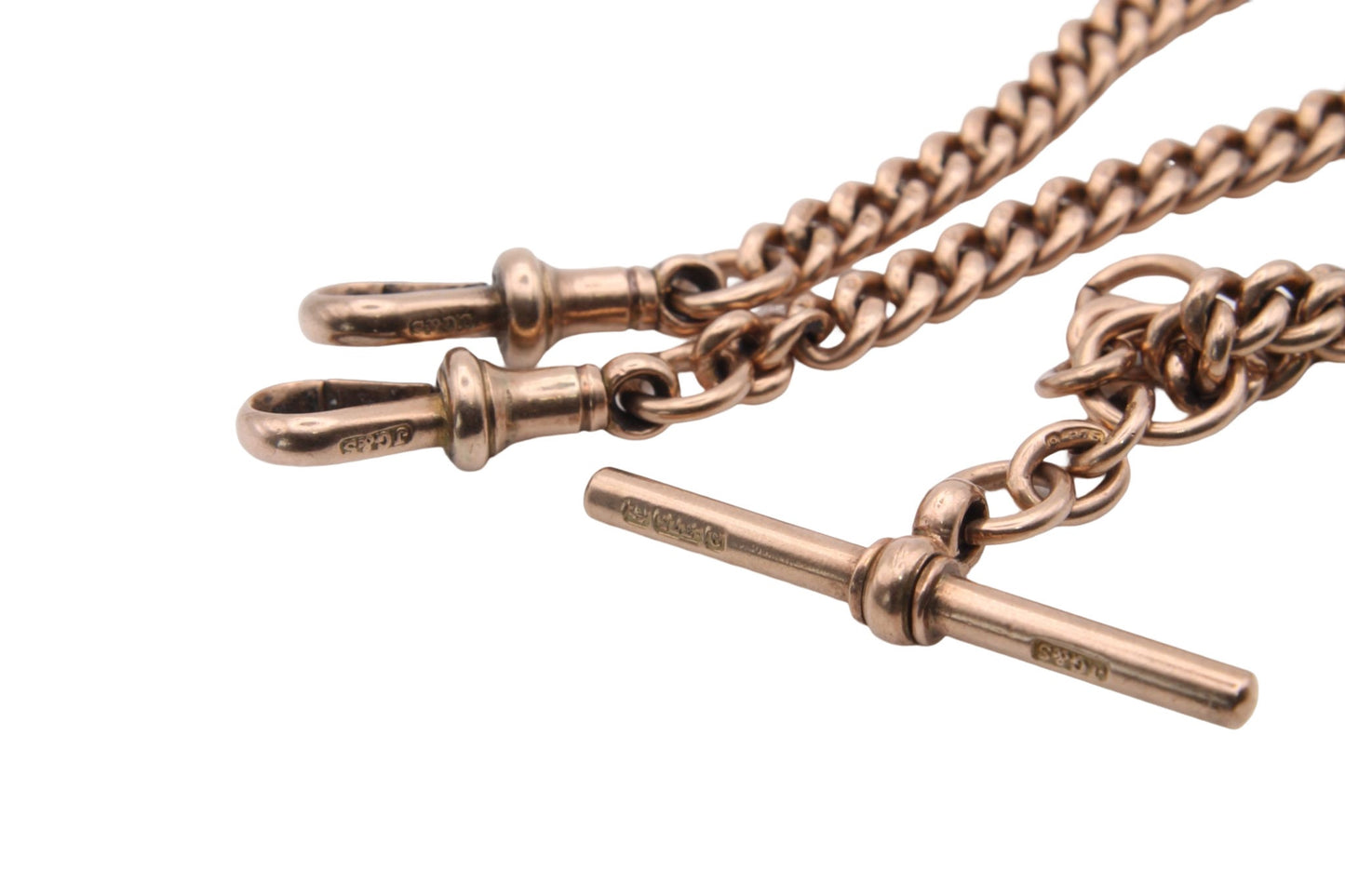 Antique-9ct-Rose-Gold-Double-Albert-T-Bar-Necklace-Chain,-31.2g