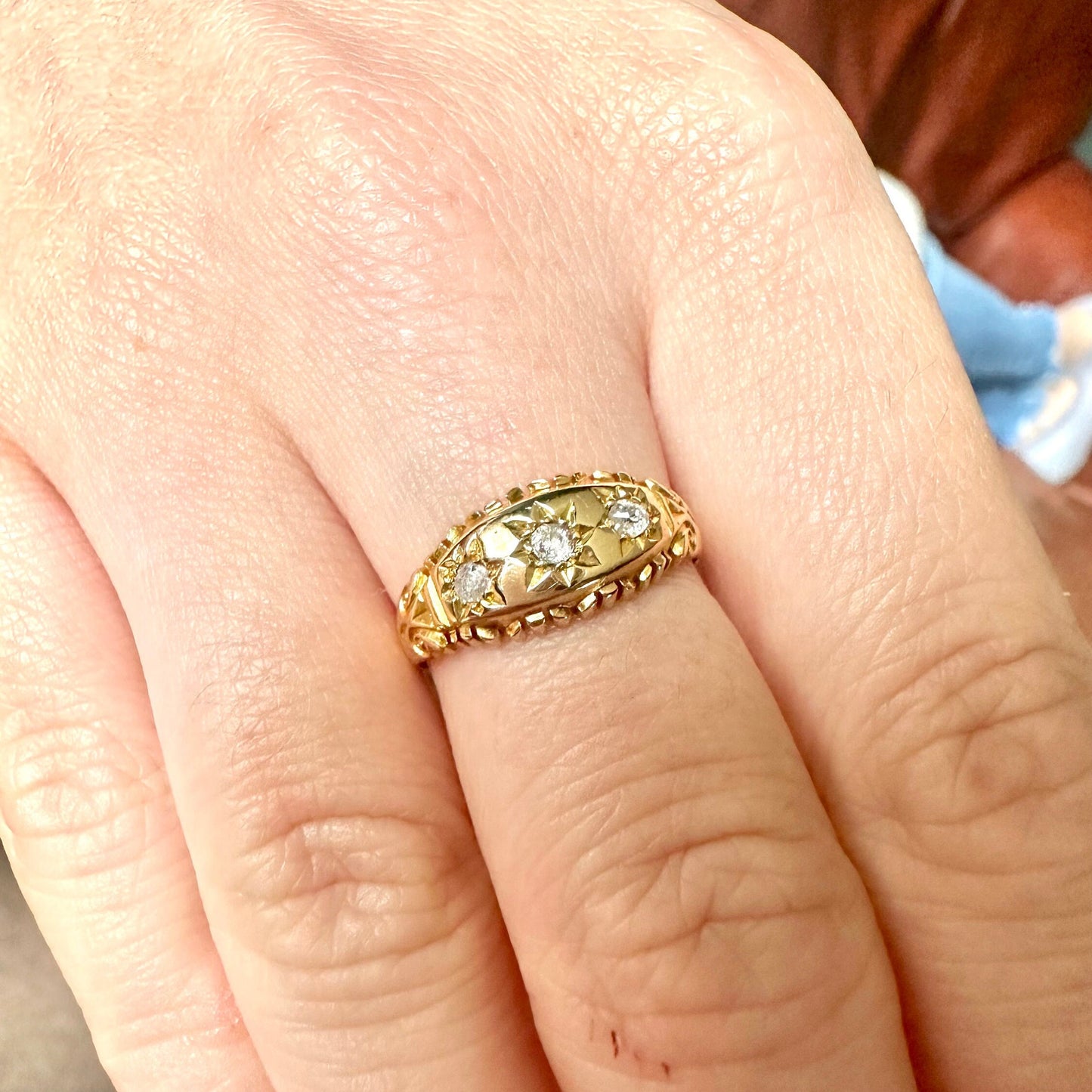 Antique Edwardian 18ct Gold & Diamond Gypsy Ring - 1905