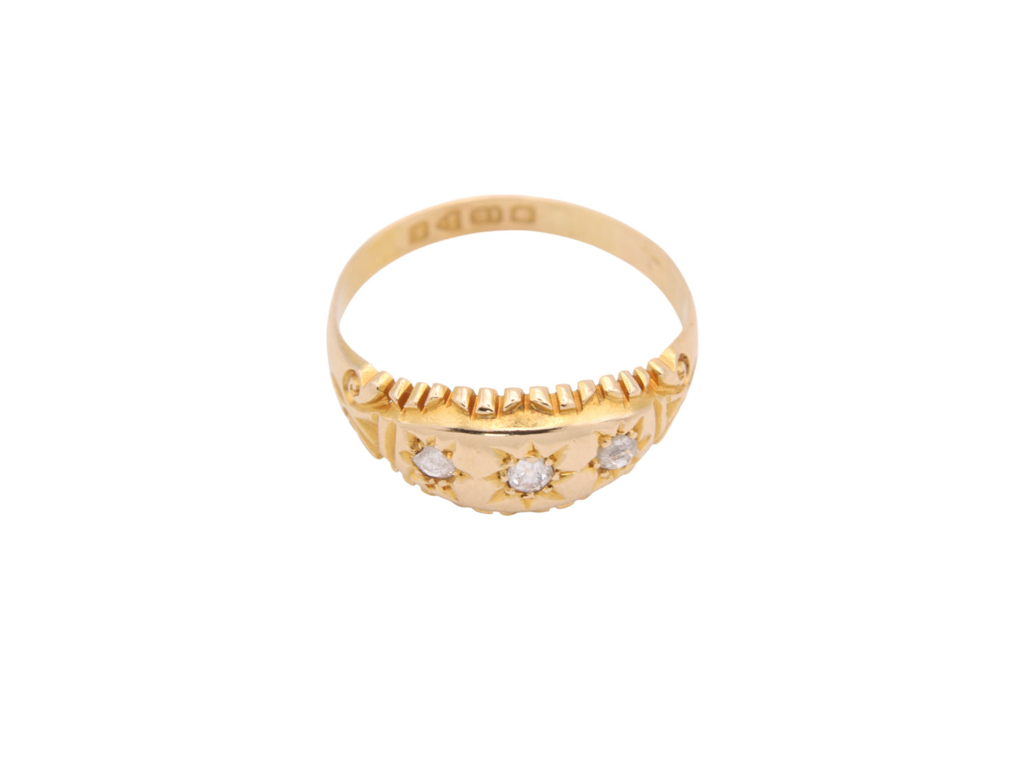 Antique Edwardian 18ct Gold & Diamond Gypsy Ring - 1905